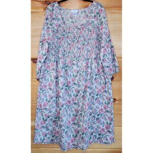 Ellos Womens Plus Size 1X 22/24 Pink Rose Tan Floral Dress Boho